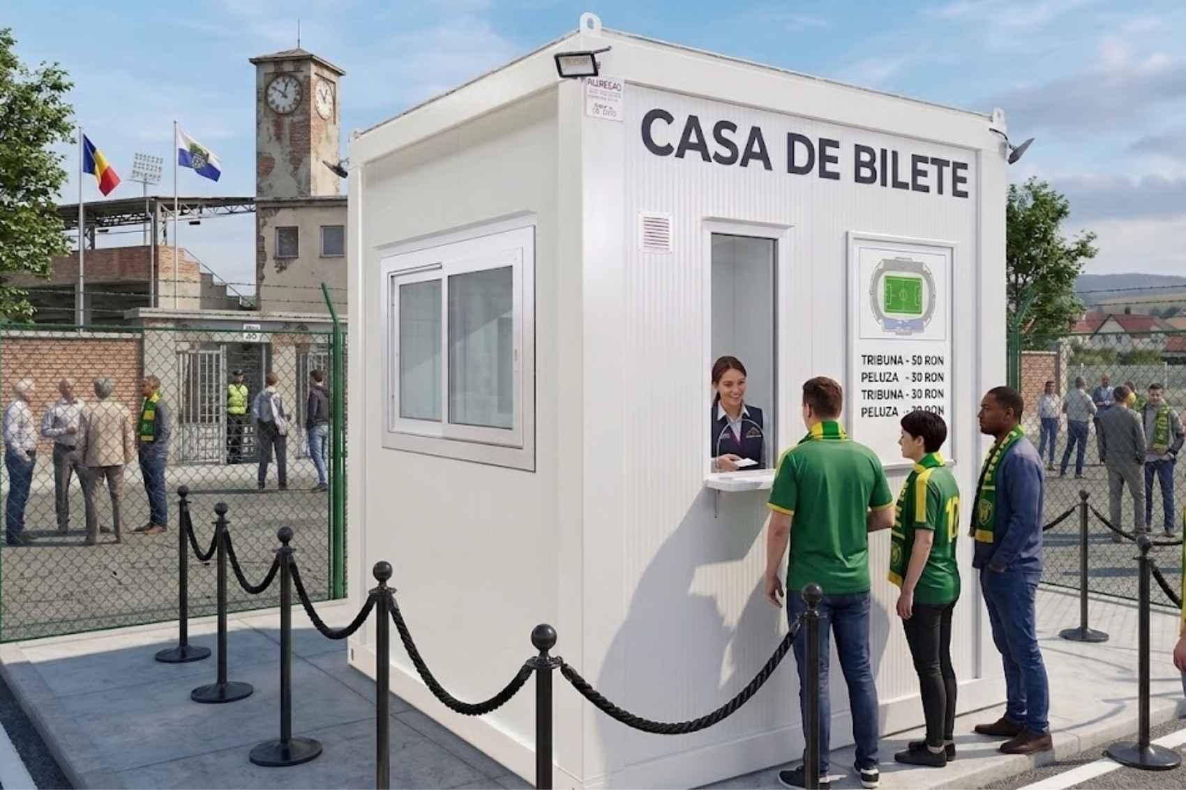 Mai mult decat o cabina de paza: Transformarea cabinei modulare in punct de vanzare bilete sau punct de check-in.