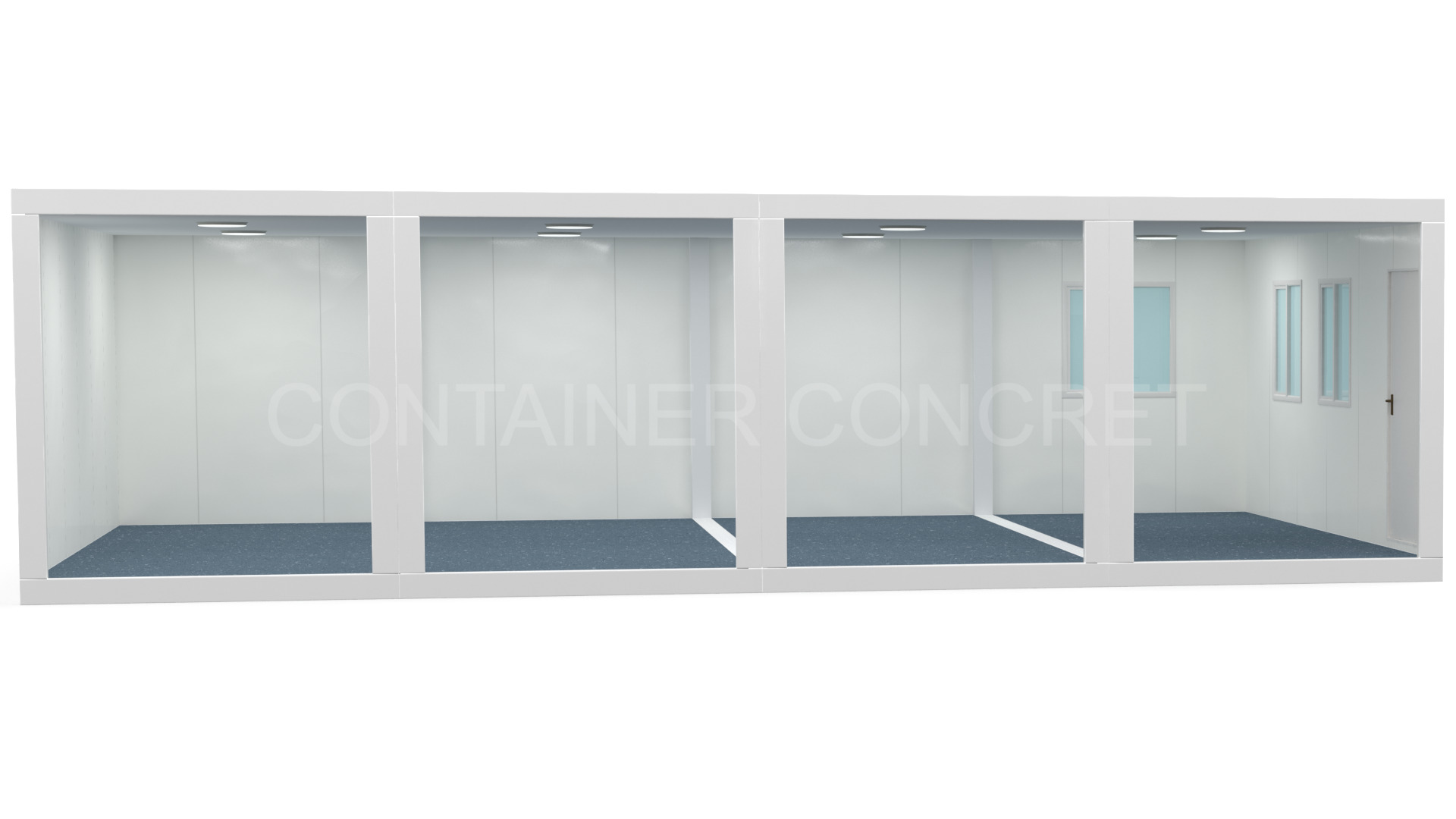 Container Modular 6x9.6m cu 1 Usa si 3 Ferestre 